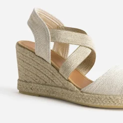 Eram Sandales^Sandale compensée dorée textile en cuir éco-conçu BEIGE