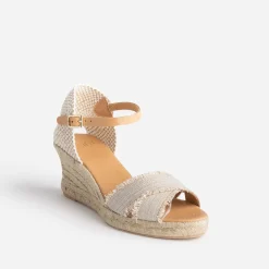 Eram Sandales^Sandale compensée beige pailleté dé en toile OR