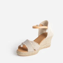 Eram Sandales^Sandale compensée beige pailleté dé en toile OR
