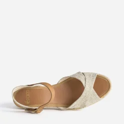 Eram Espadrilles|Sandales^Sandale compensée pailleté or éco-conçu BEIGE