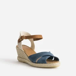 Eram Sandales^Sandale compensée cuir velours éco-conçu BLEU