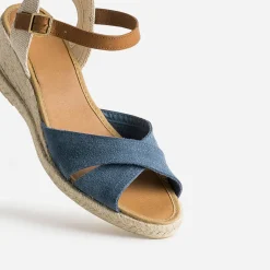 Eram Sandales^Sandale compensée cuir velours éco-conçu BLEU