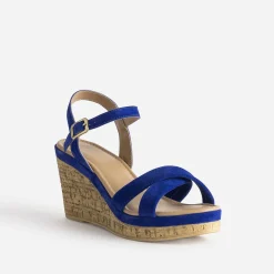 Eram Sandales^Sandale compensée roi cuir velours BLEU