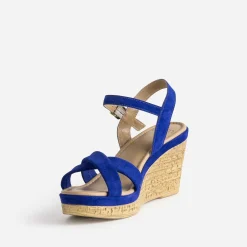 Eram Sandales^Sandale compensée roi cuir velours BLEU