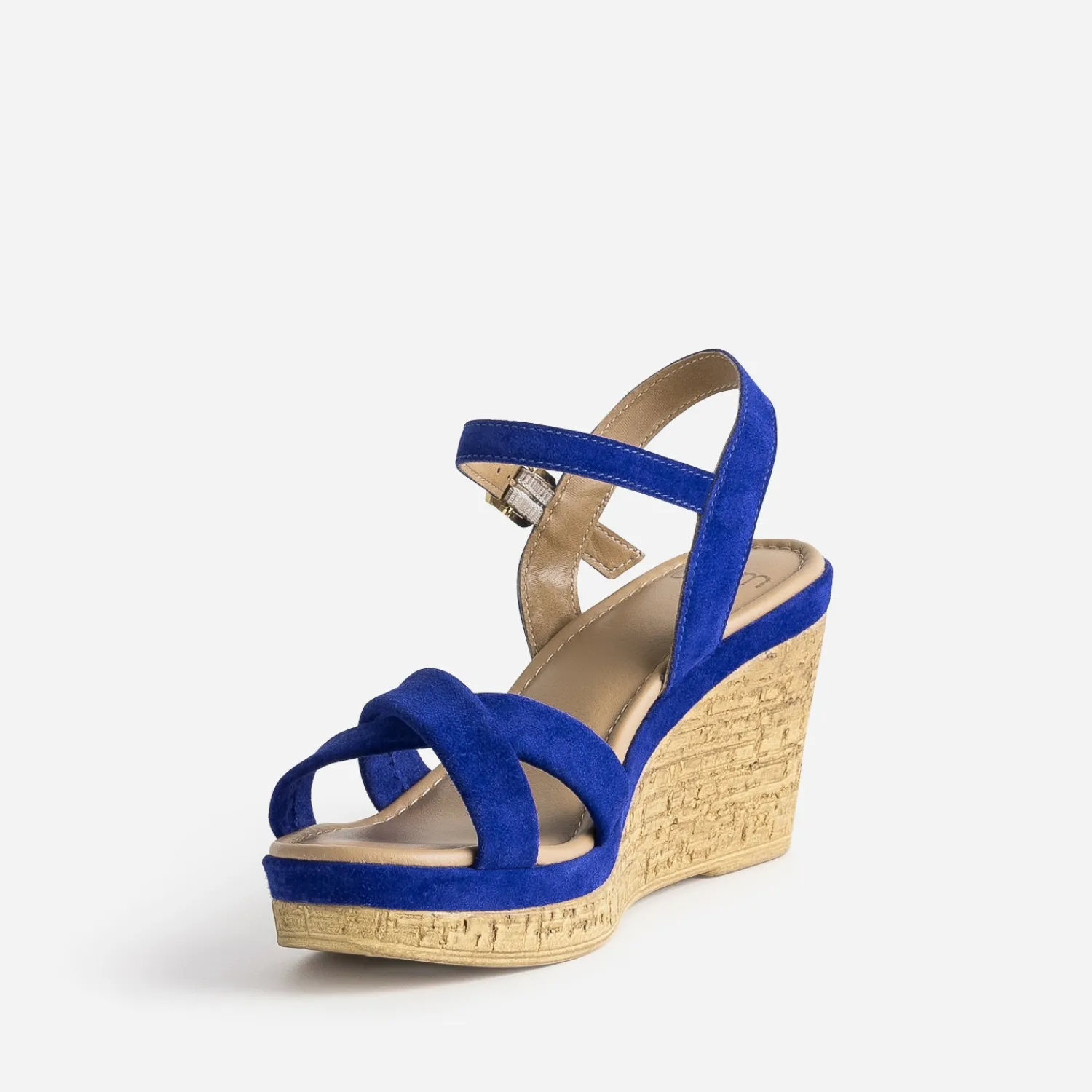 Eram Sandales^Sandale compensée roi cuir velours BLEU