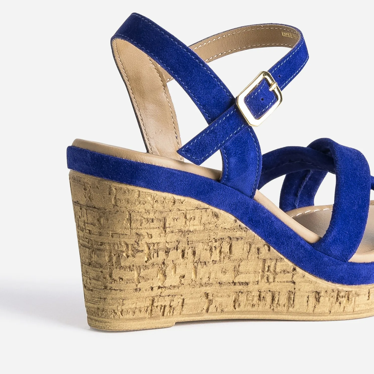 Eram Sandales^Sandale compensée roi cuir velours BLEU