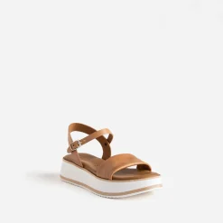 Buggy Sandales^Sandale compensée en cuir MARRON CLAIR