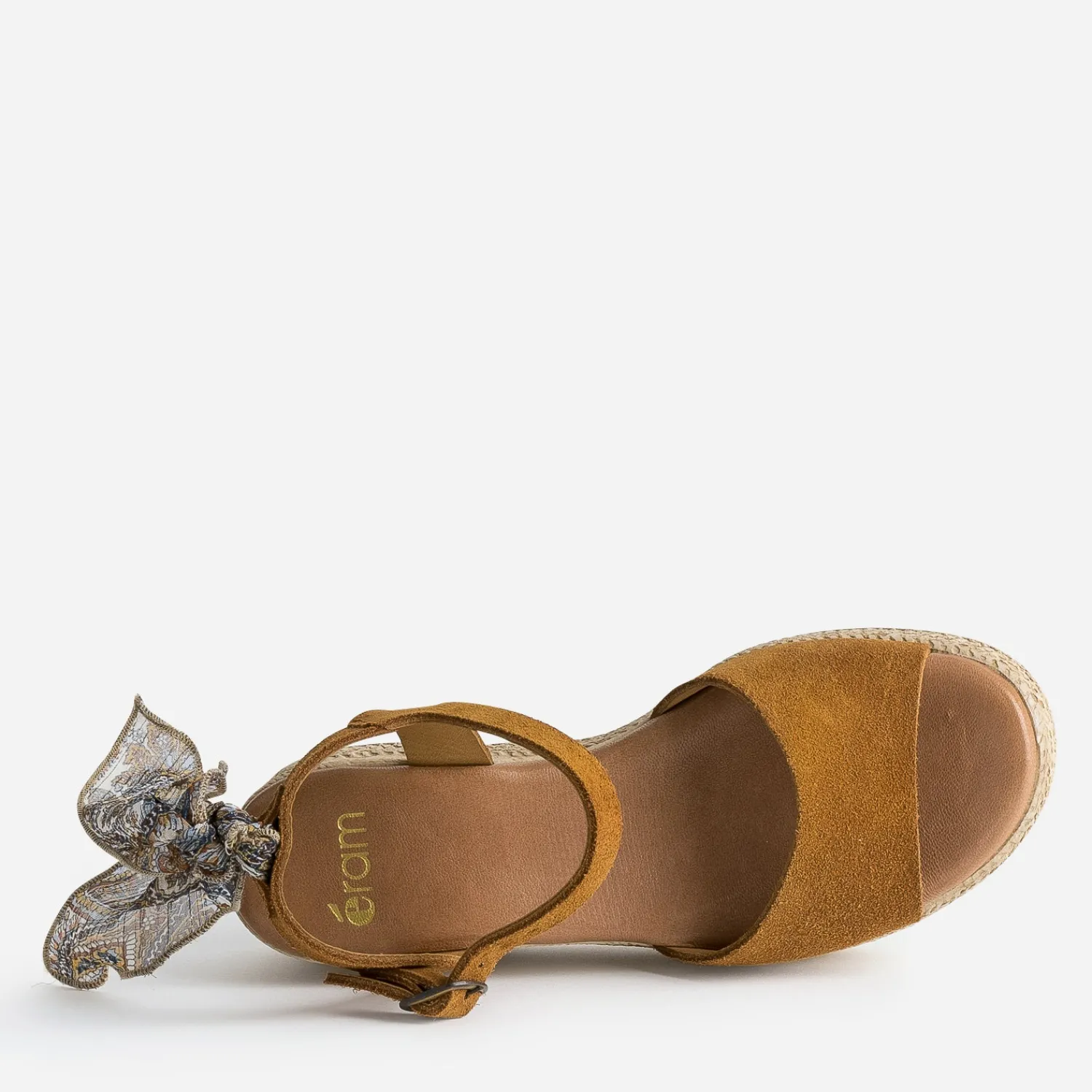 Eram Sandales^Sandale compensée cuir velours éco-conçu CAMEL