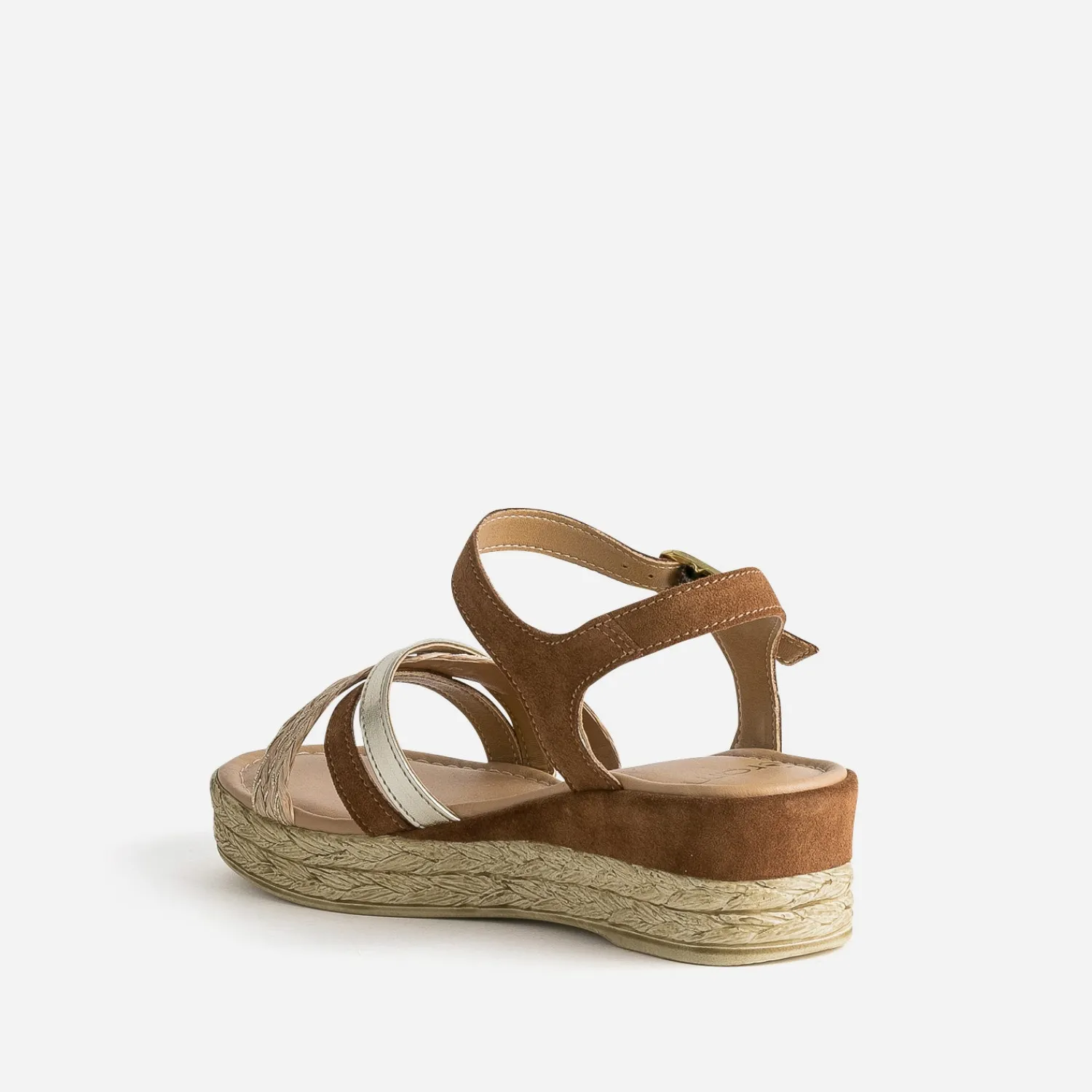 Eram Sandales^Sandale compensée en cuir velours CAMEL
