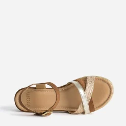 Eram Sandales^Sandale compensée en cuir velours CAMEL