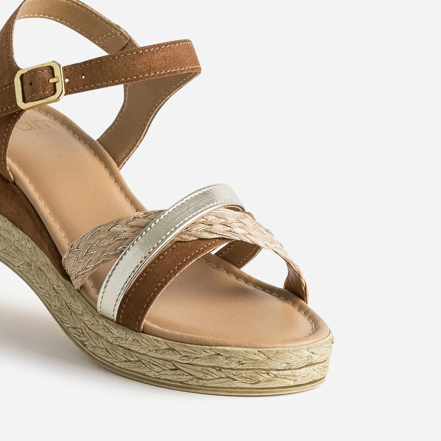 Eram Sandales^Sandale compensée en cuir velours CAMEL