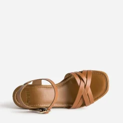 Eram Sandales^Sandale compensée en cuir CAMEL