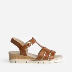 Caprice Sandales^Sandale compensée cuir COGNAC