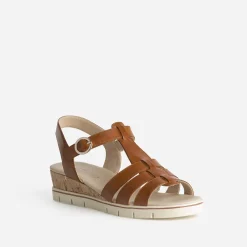 Caprice Sandales^Sandale compensée cuir COGNAC