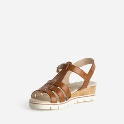 Caprice Sandales^Sandale compensée cuir COGNAC