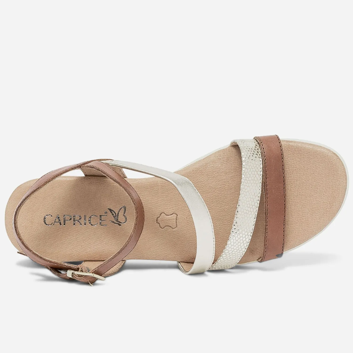 Caprice Sandales^Sandale compensée et or en cuir COGNAC