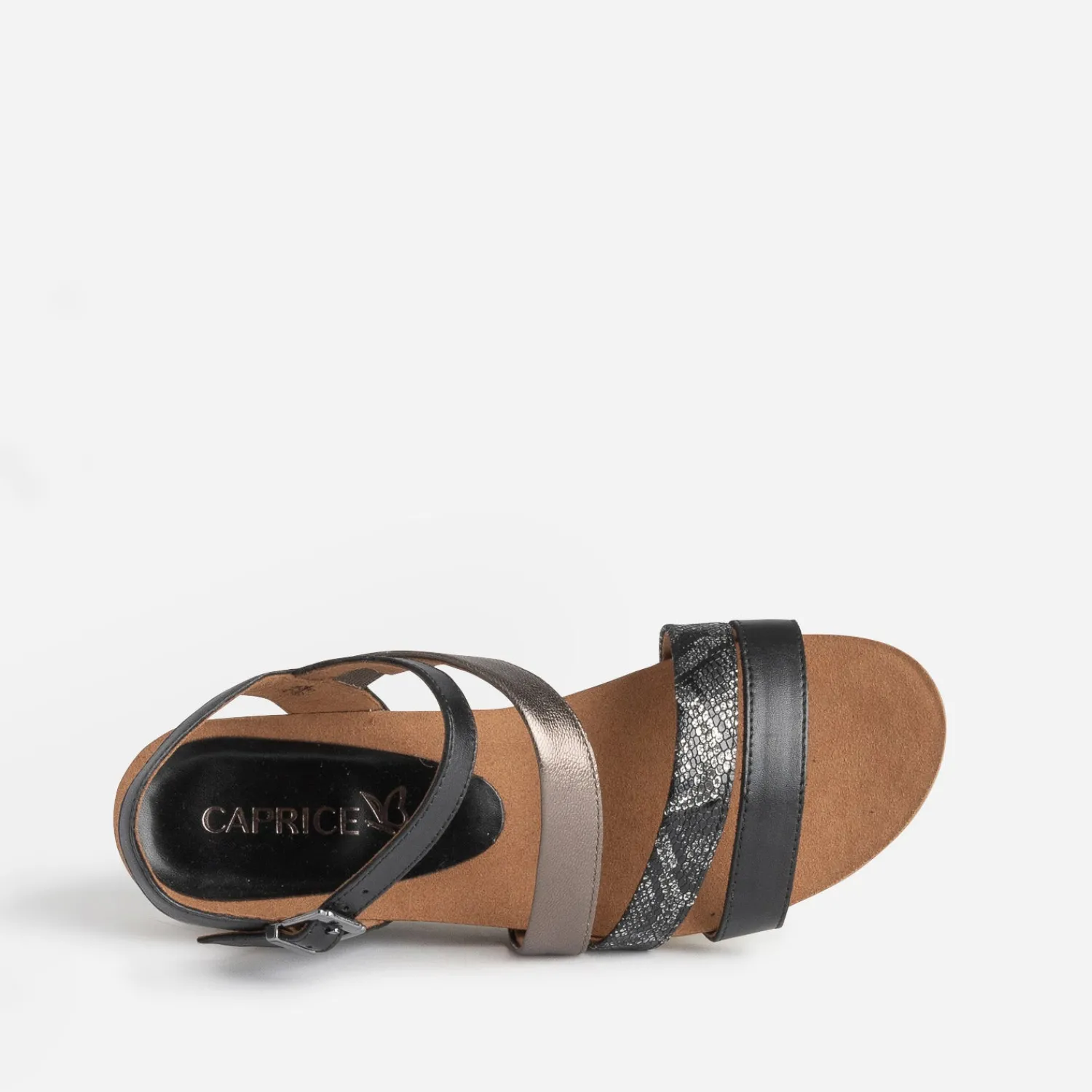 Caprice Sandales^Sandale compensée e et bronze en cuir NOIR