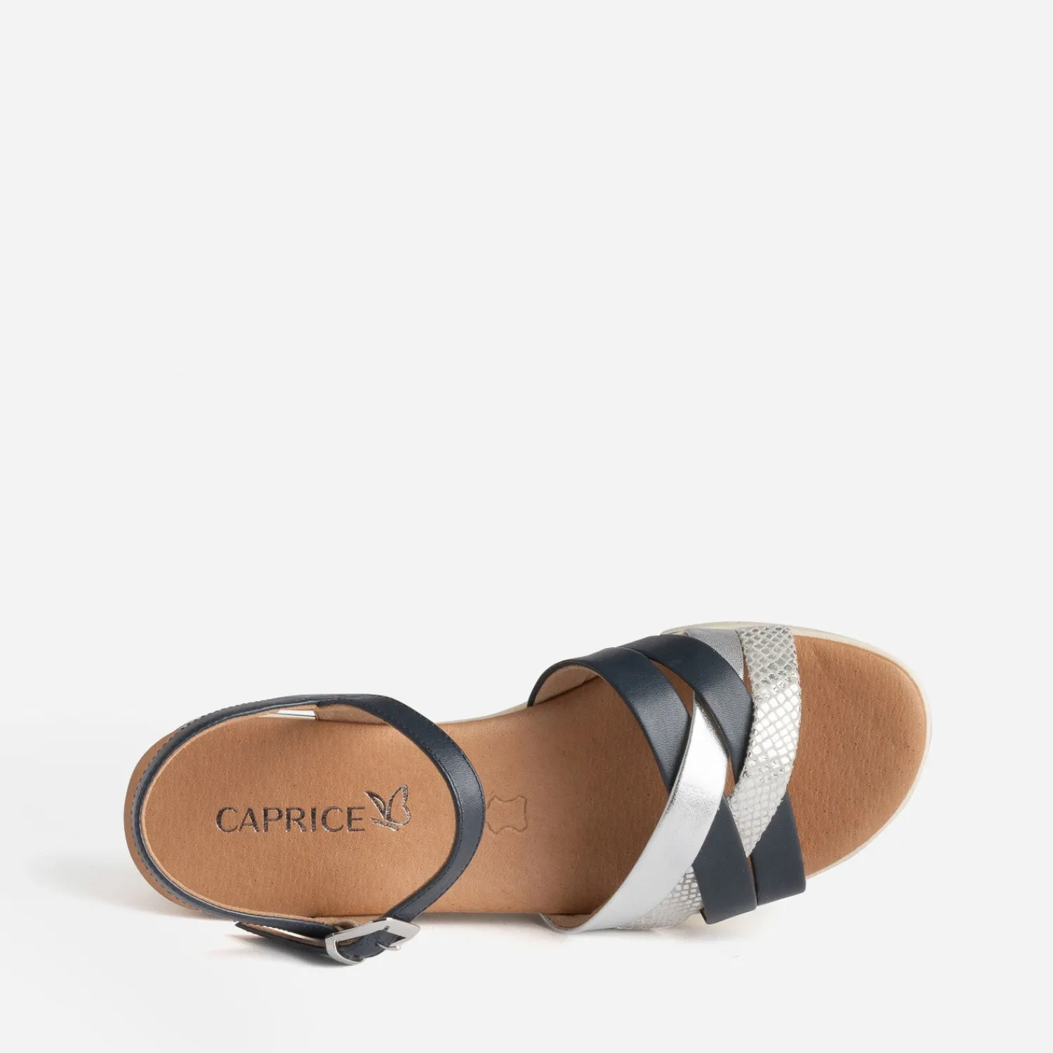 Caprice Sandales^Sandale compensée et argenté en cuir MARINE