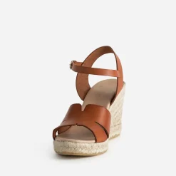 Eram Sandales^Sandale compensée cuir COGNAC