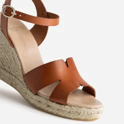 Eram Sandales^Sandale compensée cuir COGNAC