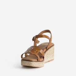 Eram Sandales^Sandale compensée cuir COGNAC