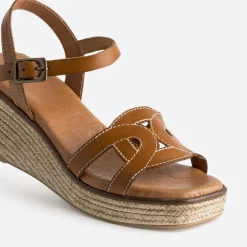 Eram Sandales^Sandale compensée cuir COGNAC