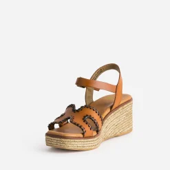 Eram Espadrilles|Sandales^Sandale compensée cuir tressé marron COGNAC