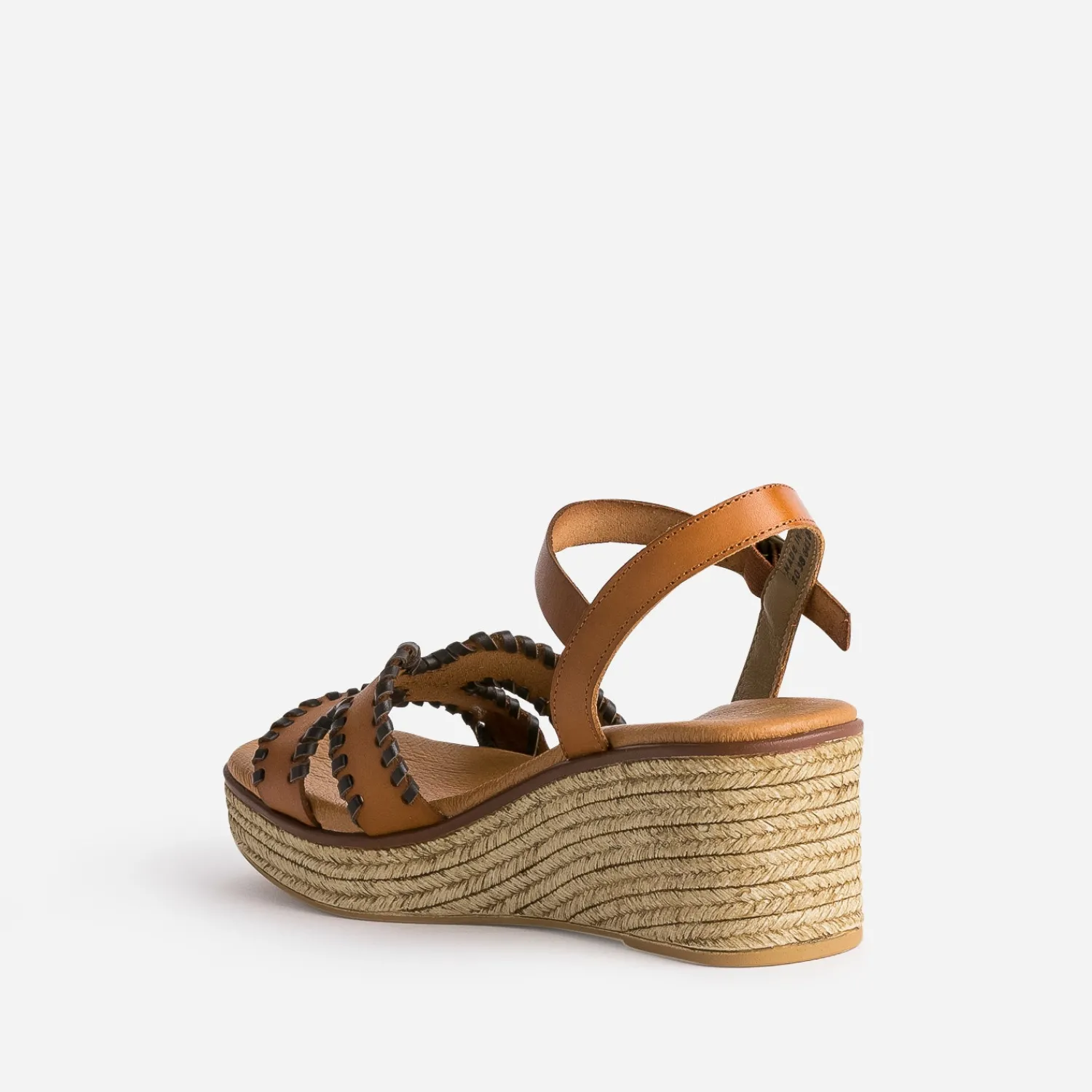 Eram Espadrilles|Sandales^Sandale compensée cuir tressé marron COGNAC