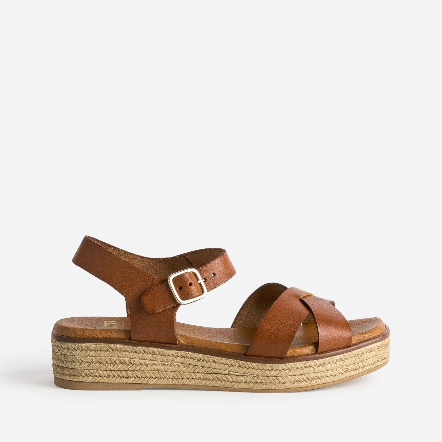 Eram Sandales^Sandale compensée en cuir éco-conçu COGNAC