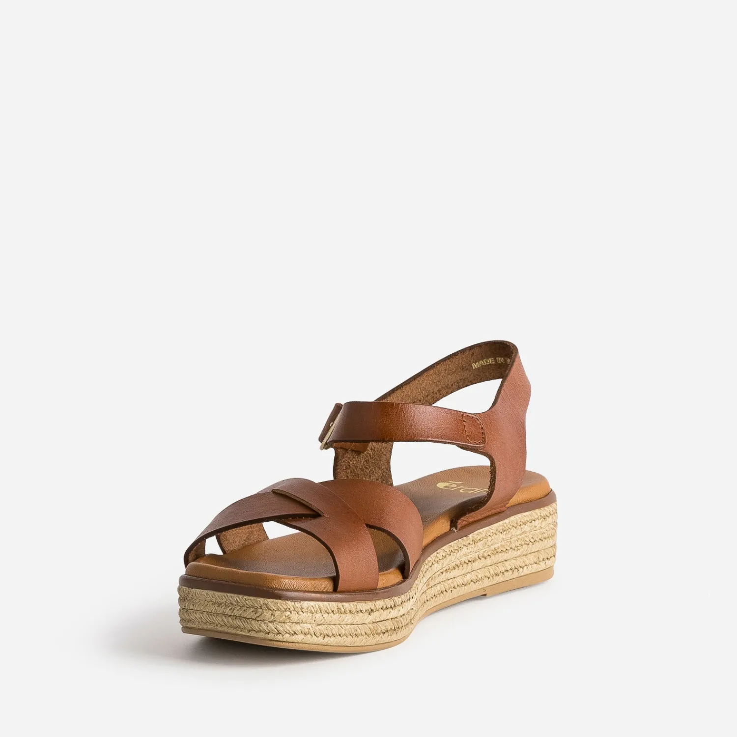 Eram Sandales^Sandale compensée en cuir éco-conçu COGNAC