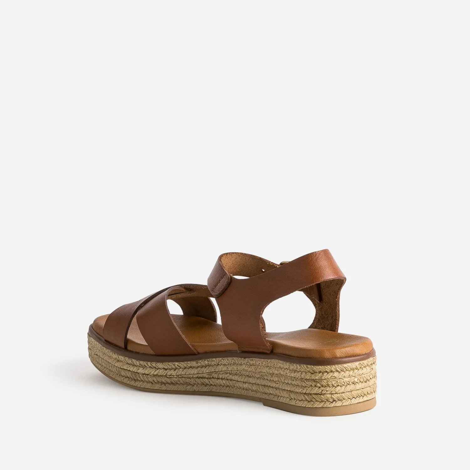 Eram Sandales^Sandale compensée en cuir éco-conçu COGNAC