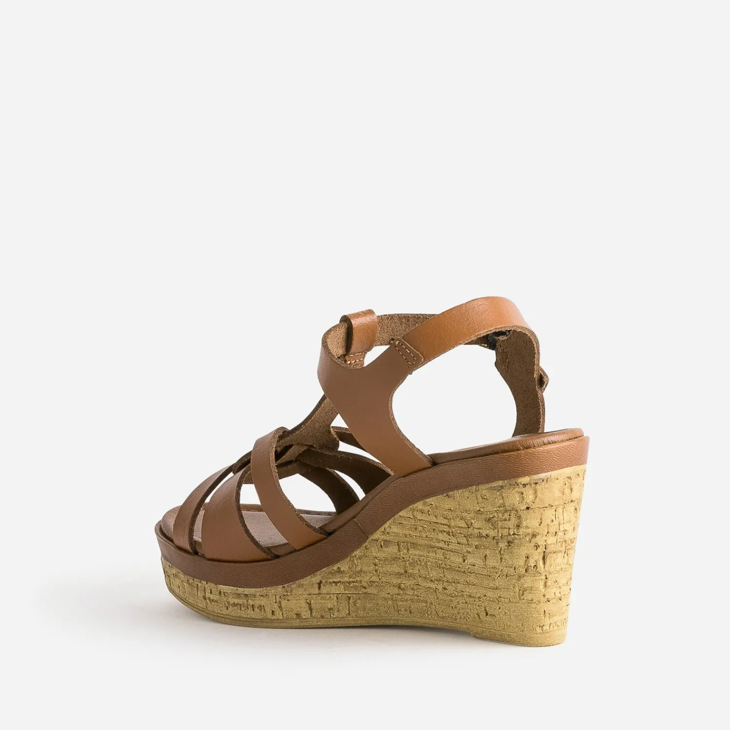 Eram Sandales^Sandale compensée en cuir COGNAC
