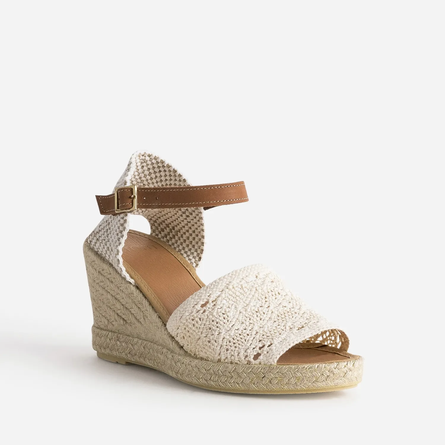 Eram Sandales^Sandale compensée écrue façon macramé BEIGE
