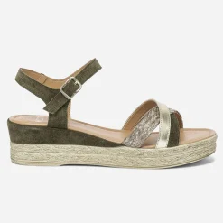 Eram Sandales^Sandale compensée en cuir velours KAKI