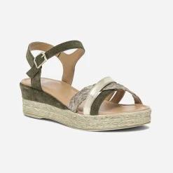 Eram Sandales^Sandale compensée en cuir velours KAKI