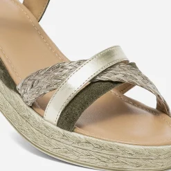 Eram Sandales^Sandale compensée en cuir velours KAKI