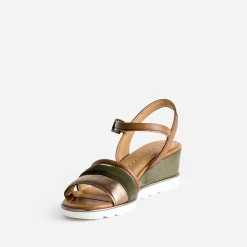 Marco Tozzi Sandales^Sandale compensée en cuir velours KAKI