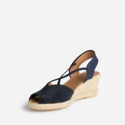 Eram Sandales^Sandale compensée cuir velours éco-conçu MARINE