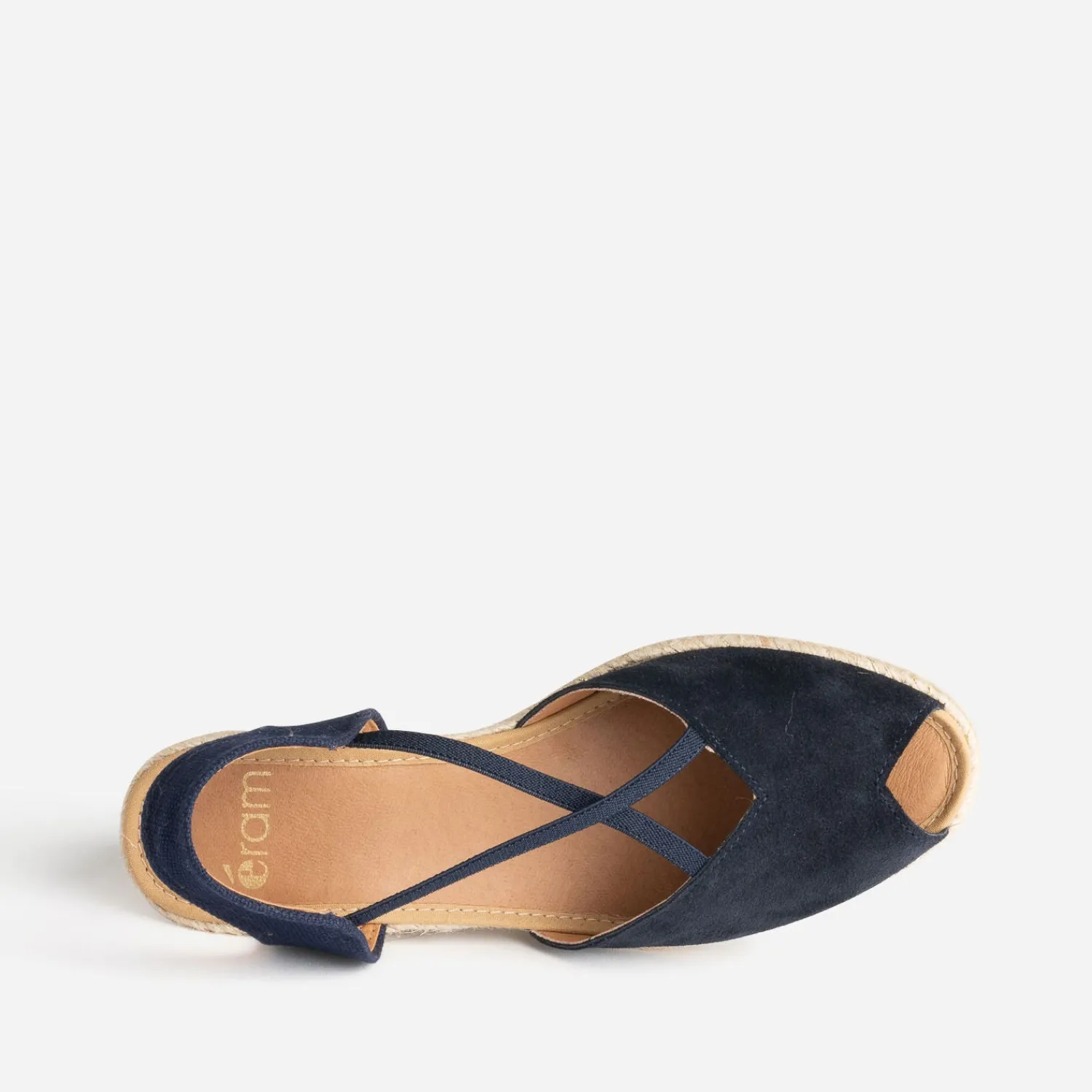 Eram Sandales^Sandale compensée cuir velours éco-conçu MARINE