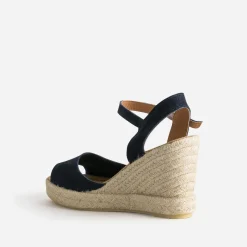 Eram Sandales^Sandale compensée marine en cuir velours éco-conçu ROSE