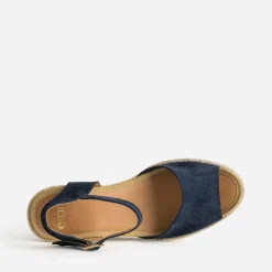 Eram Sandales^Sandale compensée marine en cuir velours éco-conçu ROSE