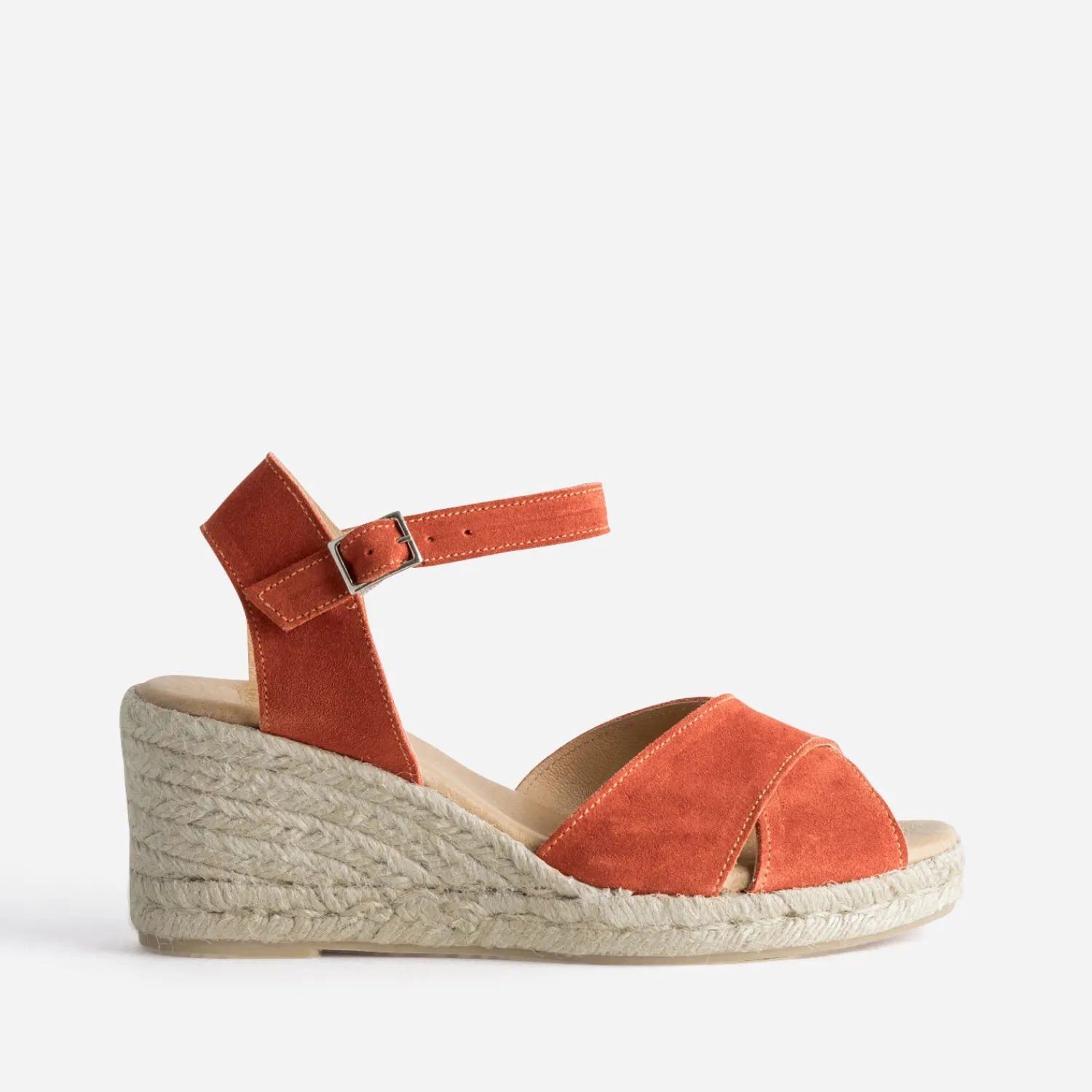 Eram Sandales^Sandale compensée cuir velours ORANGE