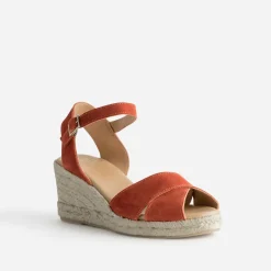Eram Sandales^Sandale compensée cuir velours ORANGE