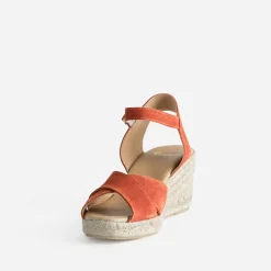 Eram Sandales^Sandale compensée cuir velours ORANGE