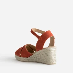 Eram Sandales^Sandale compensée cuir velours ORANGE