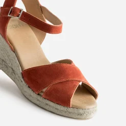 Eram Sandales^Sandale compensée cuir velours ORANGE