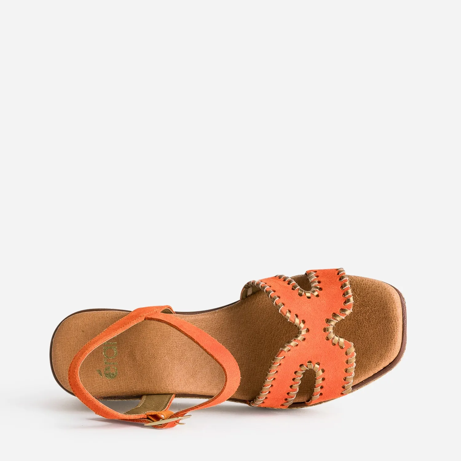 Eram Espadrilles|Sandales^Sandale compensée cuir velours tressé doré ORANGE