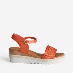 Eram Sandales^Sandale compensée cuir et tressage ORANGE