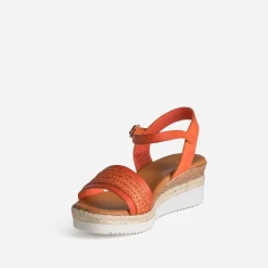 Eram Sandales^Sandale compensée cuir et tressage ORANGE