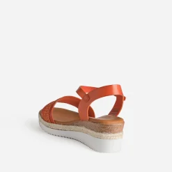 Eram Sandales^Sandale compensée cuir et tressage ORANGE